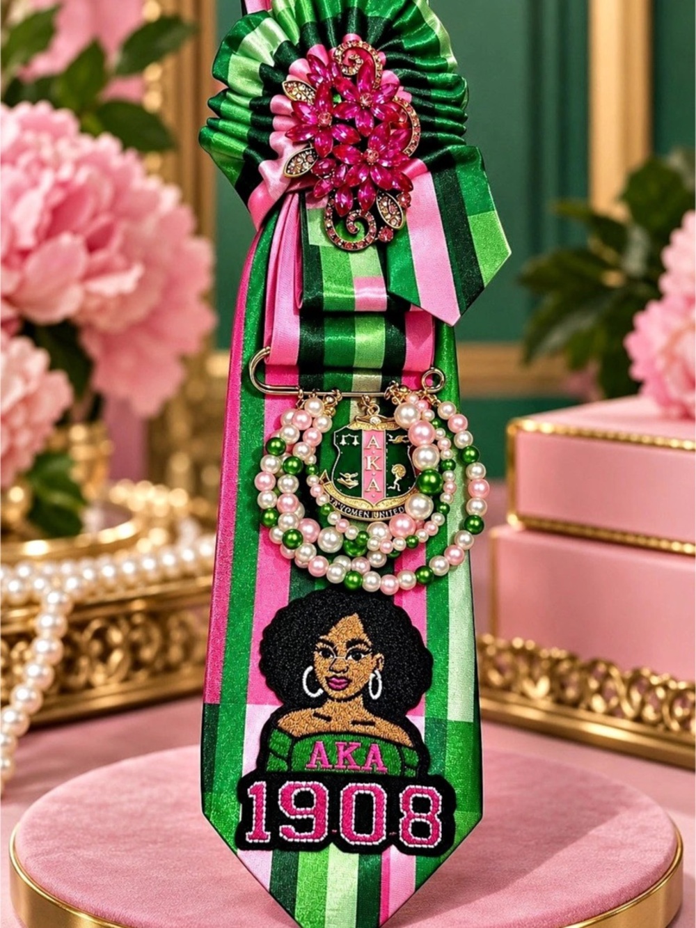 Striped Green & Pink Statement Tie